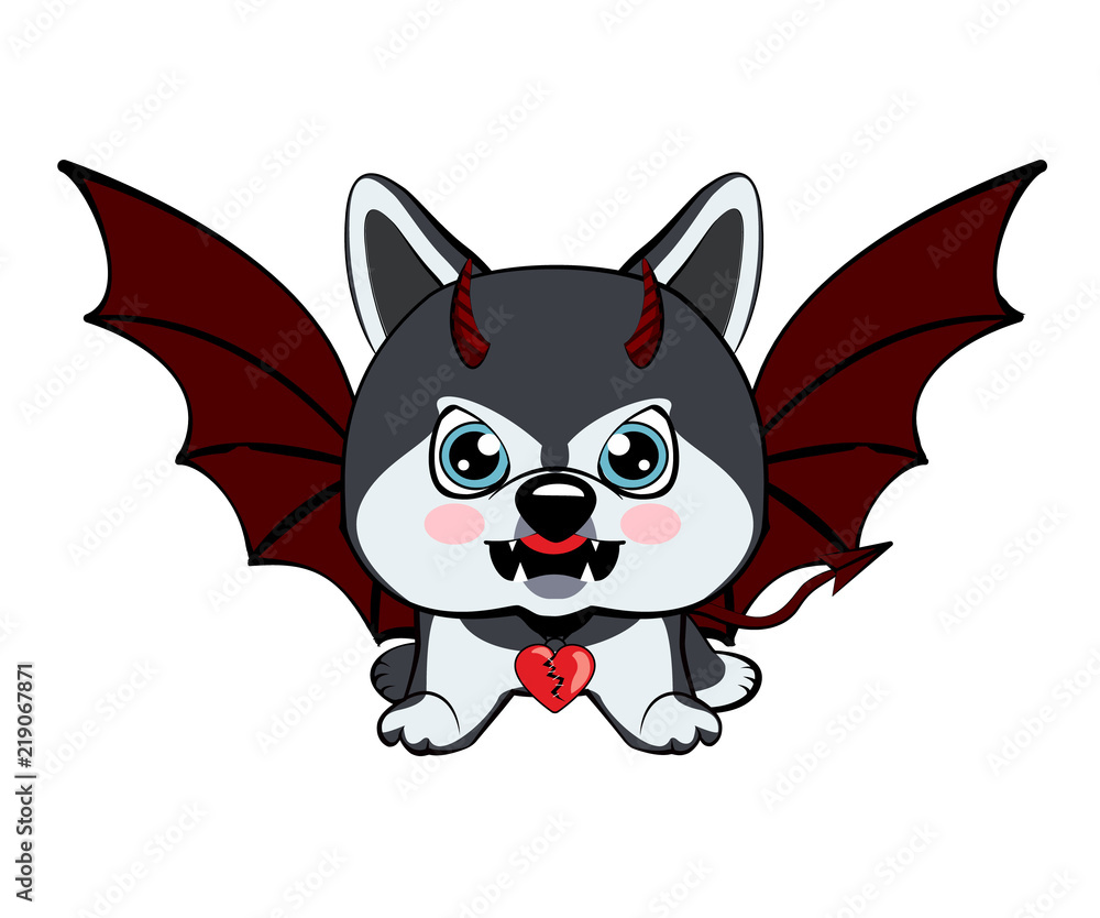 Obraz premium Devil Dog with horns and bat wings