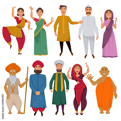 Indian people traditional clothes vector cartoon