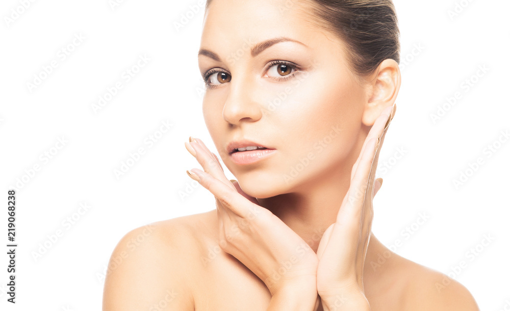 Human face isolated on white background. Spa portrait of beautiful, fresh and healthy woman. Human face isolated on white background. Spa portrait of beautiful, fresh and healthy woman.