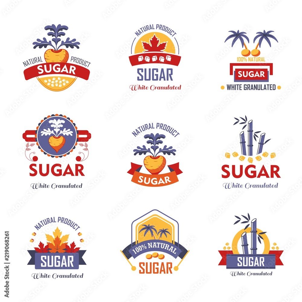 Sugar product logo templates of package design. Vector icons