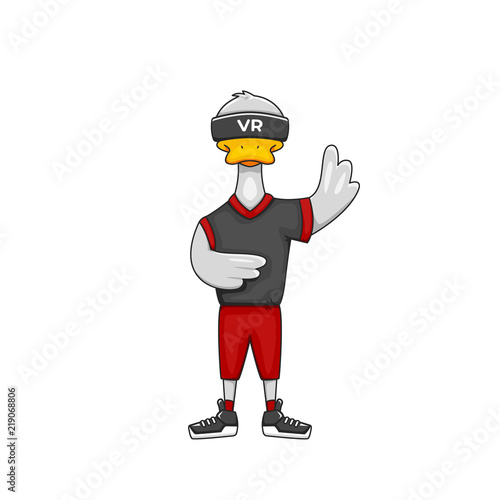 Virtual reality Device character illustration. VR Duck mascot logo illustration