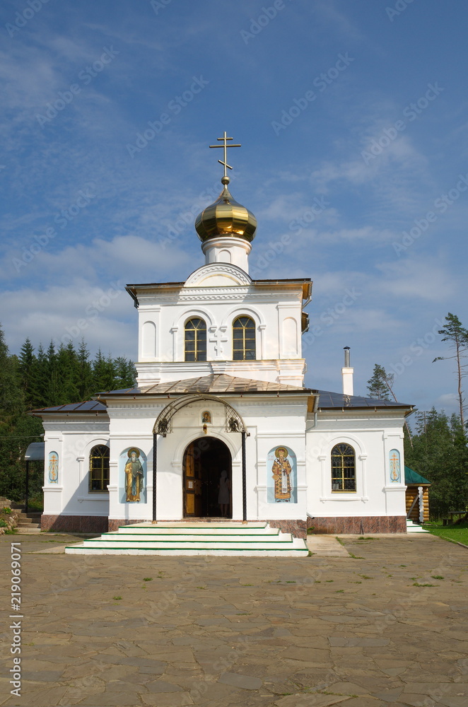 Okovetsky Holy source in the Tver region, Russia. Chapel of The Mother of God Okovetskaya