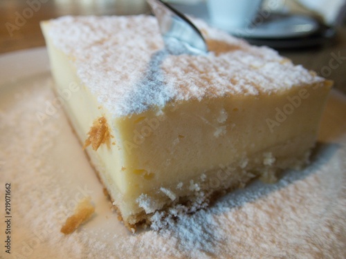 portion of a cheesecake on a plate