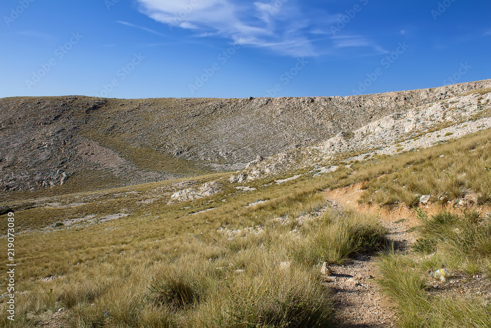 Mountain with touristic footpath, Baska island Krk, Croatia Mountain with touristic footpath, Baska island Krk, Croatia