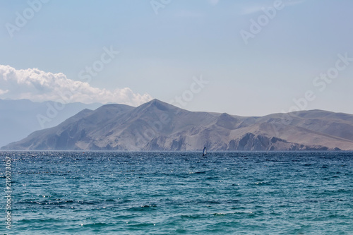 Sea with mountain and windsurfing, Baska Croatia