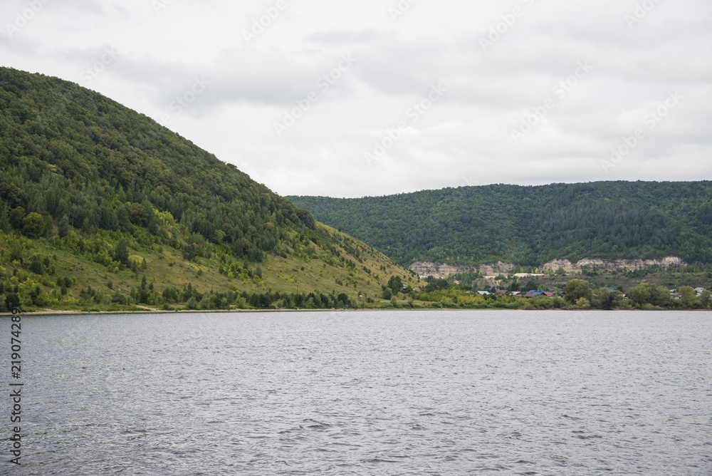 View of the Zhiguli mountains in the Samara region, Russia. Cloudy day, August 10, 2018 View of the Zhiguli mountains in the Samara region, Russia. Cloudy day, August 10, 2018