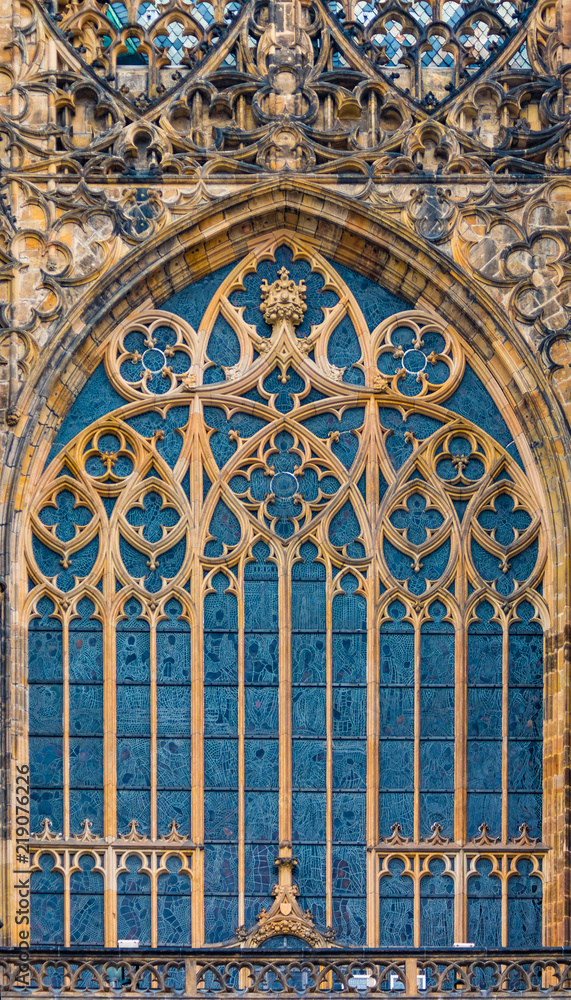 Obraz premium Stained glass window in St Vitus Cathedral in Prague