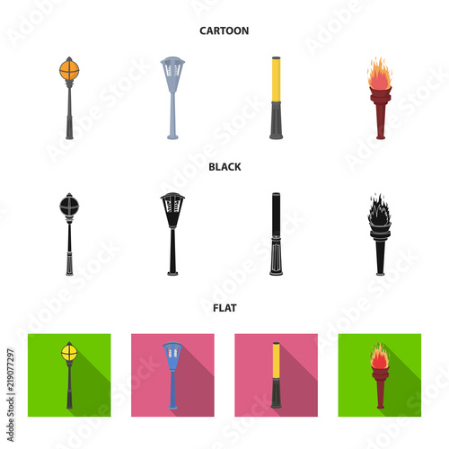 Lamppost in retro style, modern lantern, torch and other types of streetlights. Lamppost set collection icons in cartoon,black,flat style vector symbol stock illustration web.