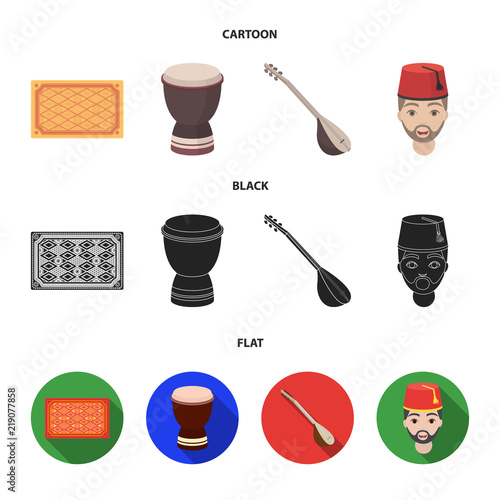 Turkish carpet, saz, drum, turkish men.Turkey set collection icons in cartoon,black,flat style vector symbol stock illustration web.