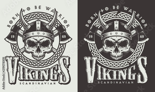 T-shirt print with viking head