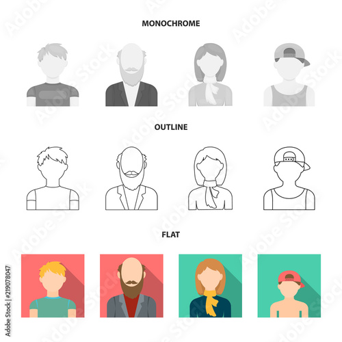 Boy in a cap, redheaded teenager, grandfather with a beard, a woman.Avatar set collection icons in flat,outline,monochrome style vector symbol stock illustration web.