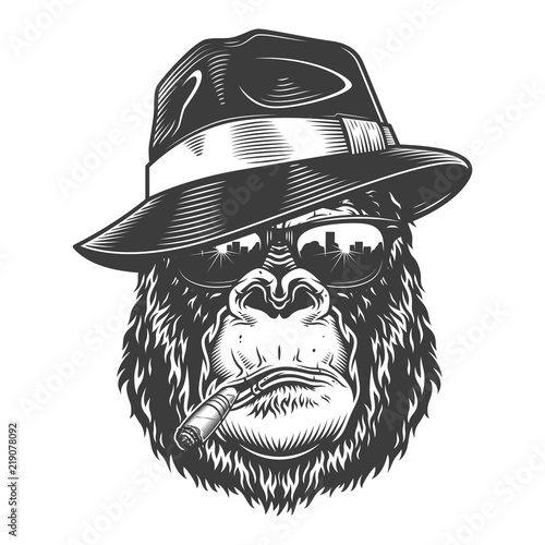 Gorilla head in monochrome style