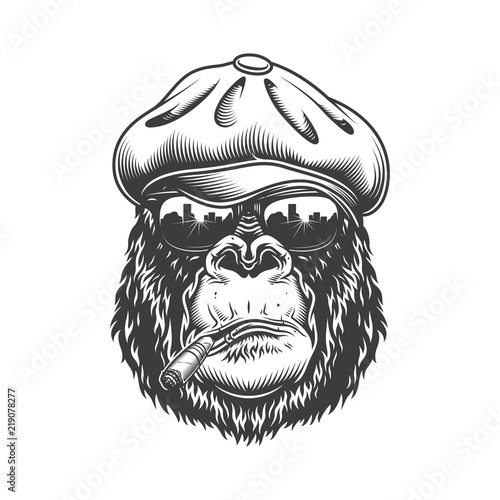 Gorilla head in monochrome style