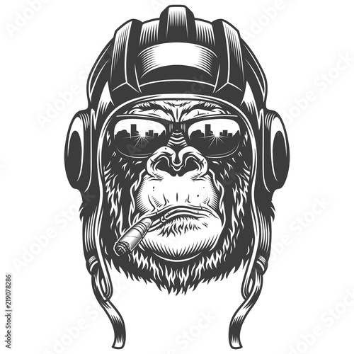 Gorilla head in monochrome style