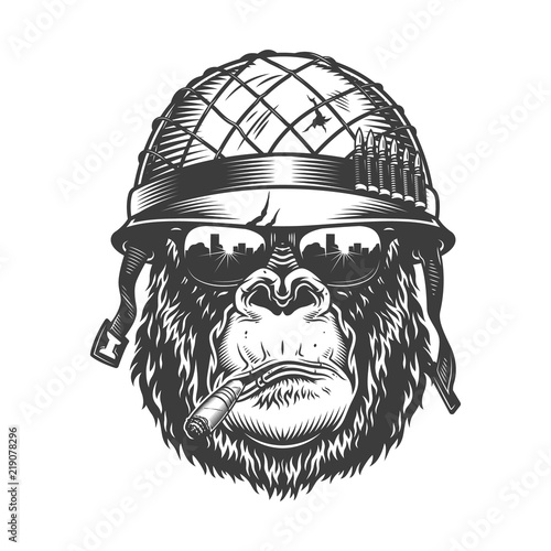 Gorilla head in monochrome style