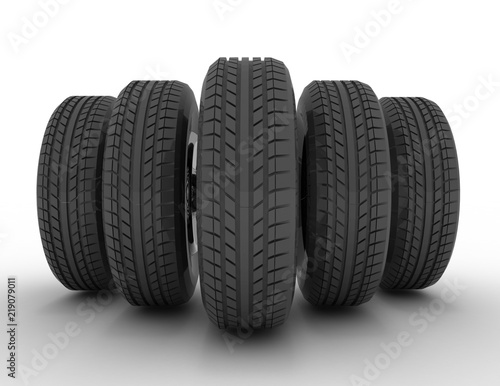 Group of automotive tires . 3d rendered illustration © andrii