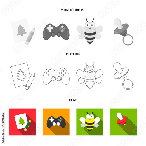 Picture, dzhostik, bee, nipple.Toys set collection icons in flat,outline,monochrome style vector symbol stock illustration web. photo