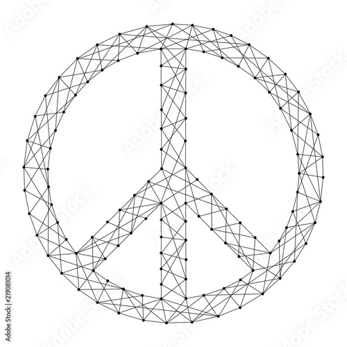 Pacific symbol of peace from futuristic polygonal black lines and dots. Vector illustration.