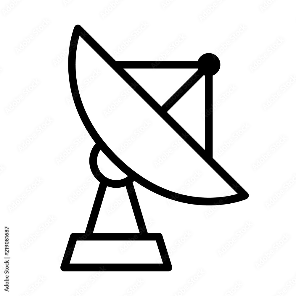 Large satellite dish antenna receiver and transmitter for television and radio transmission line art vector icon for apps and websites Large satellite dish antenna receiver and transmitter for television and radio transmission line art vector icon for apps and websites