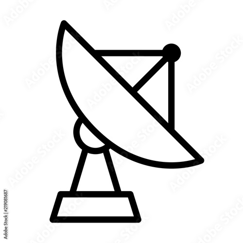 Large satellite dish antenna receiver and transmitter for television and radio transmission line art vector icon for apps and websites