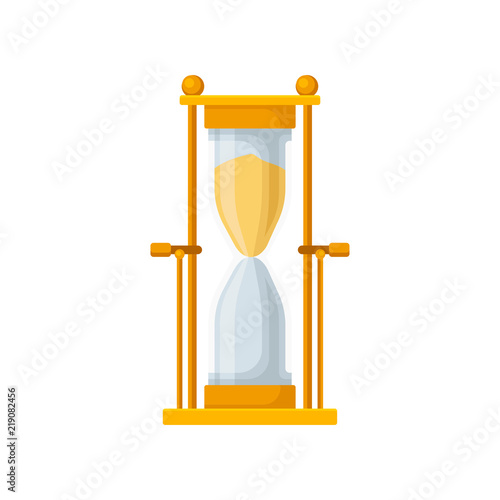 Golden sand hourglass, sandglass device for measuring time vector Illustration on a white background