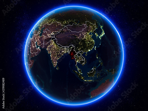 Fototapeta Naklejka Na Ścianę i Meble -  Myanmar on Earth from space at night