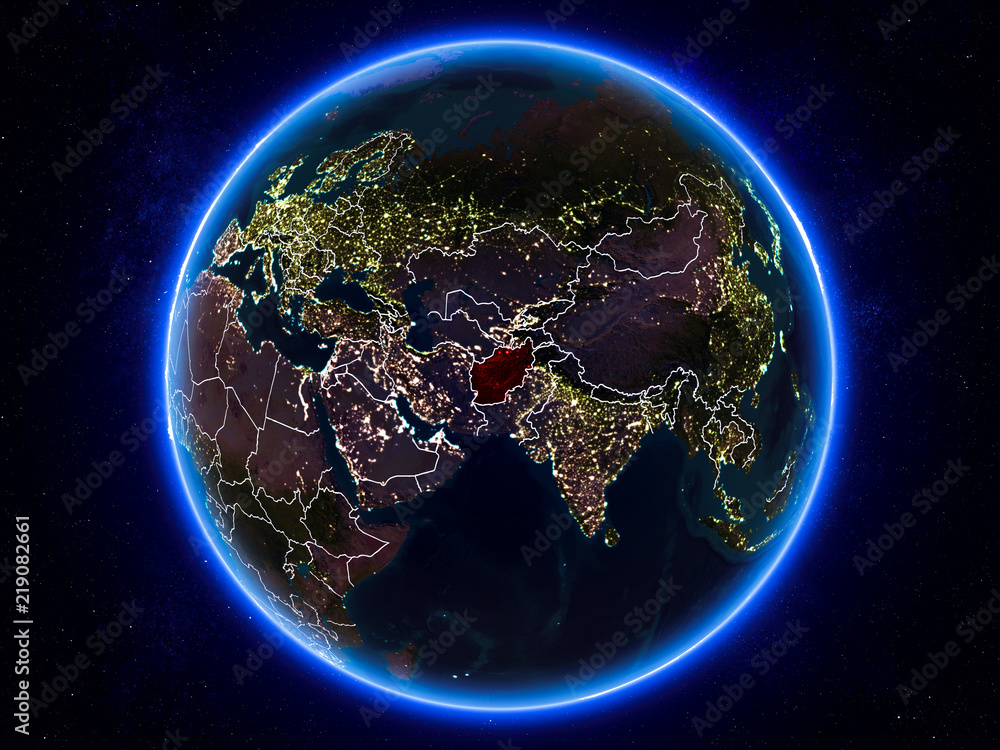 Naklejka premium Afghanistan on Earth from space at night