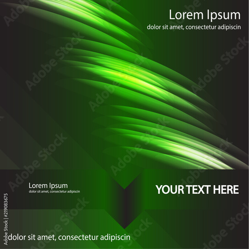 The layout design of the brochure template. Catalog, magazine, flyer. Abstract colored glowing lines on a dark background, light effects. Vector illustration.