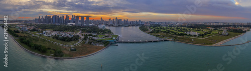 Photography Panoramic aerial view of Singapore city skyline at sunset