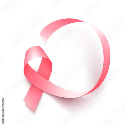 Realistic pink ribbon. Symbol of breast cancer awareness month in october.