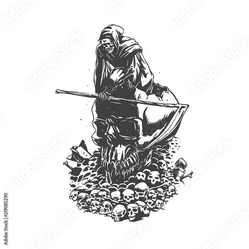 Apocalypse grim reaper black and white