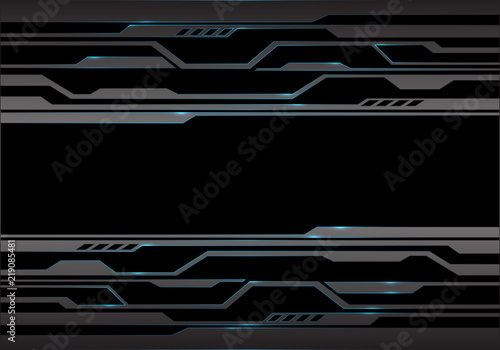 Abstract metal grey polygon circuit  blue light line futuristic technology on black design modern background vector illustration.