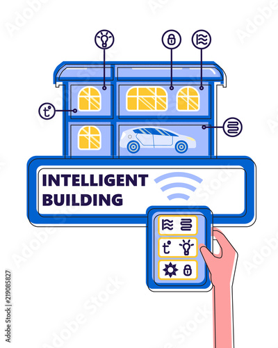 intelligent building vector concept Building automation computer networking illustration
