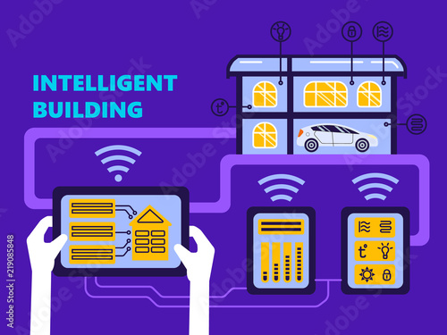 intelligent building vector concept Building automation computer networking illustration