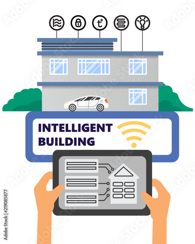 intelligent building vector concept Building automation computer networking illustration