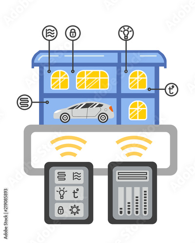intelligent building vector concept Building automation computer networking illustration