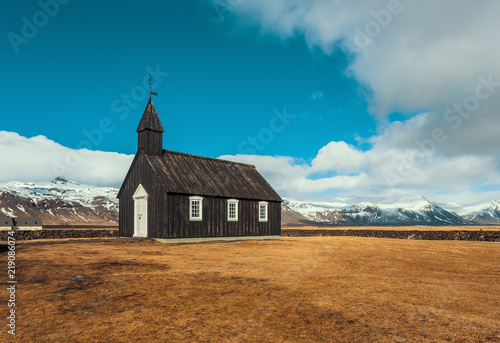 Budakirkja or black church of budir vintage tone in Iceland photo