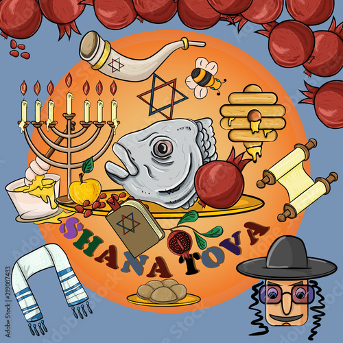 illustration_2_on the theme of the Jewish new year, Rosh Hashanah, Shana Tova, happy and sweet New year