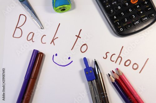 Back to school for children. September is here. Pen, pencils, grater