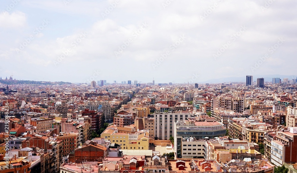 2018. View on the roofs of Barcelona from one of the city's observation sites.