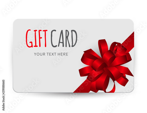 Gift Card Template with Bow and Ribbon Vector Illustration