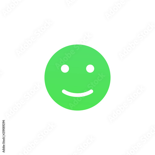 Satisfied emoji anthropomorphic face. Green smiley isolated on a white background