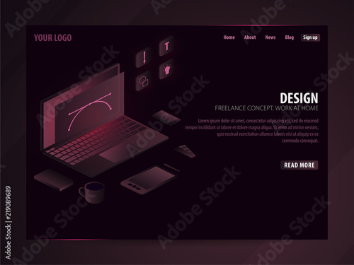 Designer, illustrator. Can use for web banner or infographics. Freelance concept. Work at home.