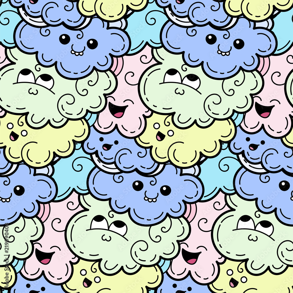 Seamless pattern with funny doodle clouds for prints, designs and coloring books Seamless pattern with funny doodle clouds for prints, designs and coloring books