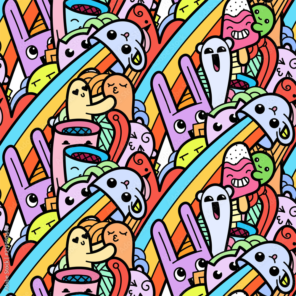 Funny doodle monsters seamless pattern for prints, designs and coloring books Funny doodle monsters seamless pattern for prints, designs and coloring books