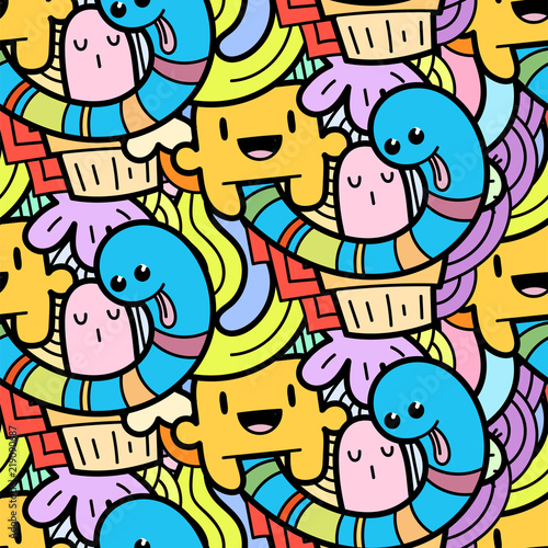 Funny doodle monsters seamless pattern for prints, designs and coloring books