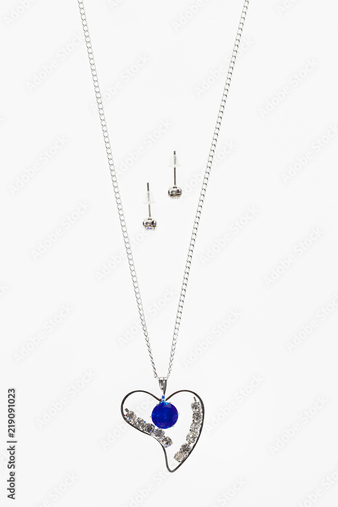 beautiful women jewelry set necklace and earrings on white