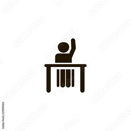 school pupil at the desk asks question icon. flat design