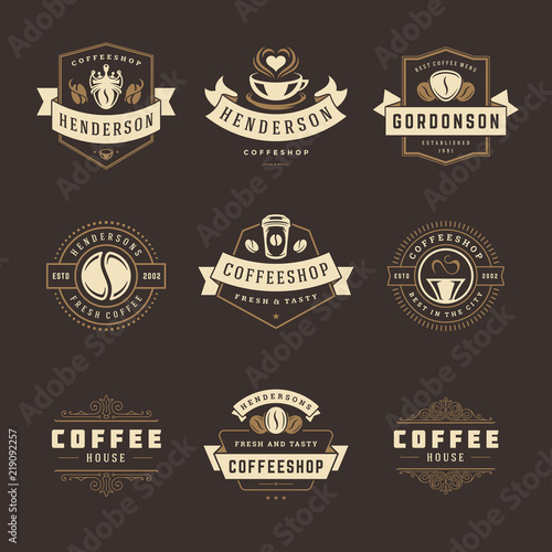Coffee shop logos design templates set vector illustration.