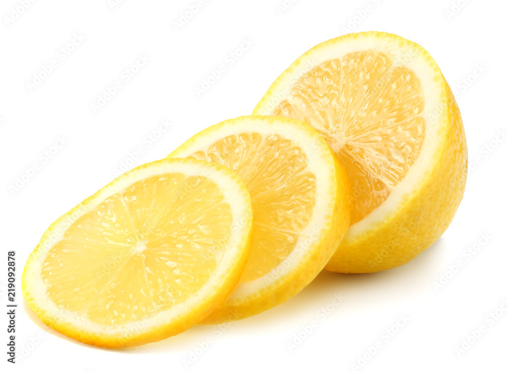 healthy food. lemon with slices isolated on white background healthy food. lemon with slices isolated on white background